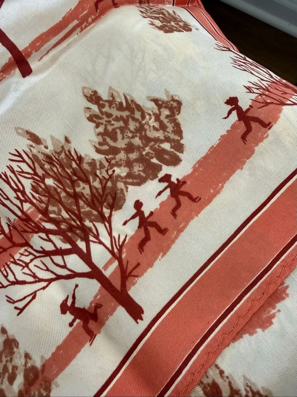 Vintage Vera Neumann Tree Playful Figure Silk Scarf Orange Brown 14” x 44”